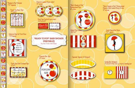 Ready to Pop Baby Shower Printable Decorations Personalized, Customized in Red, Yellow, White, & Black Party Pack Il_570xn