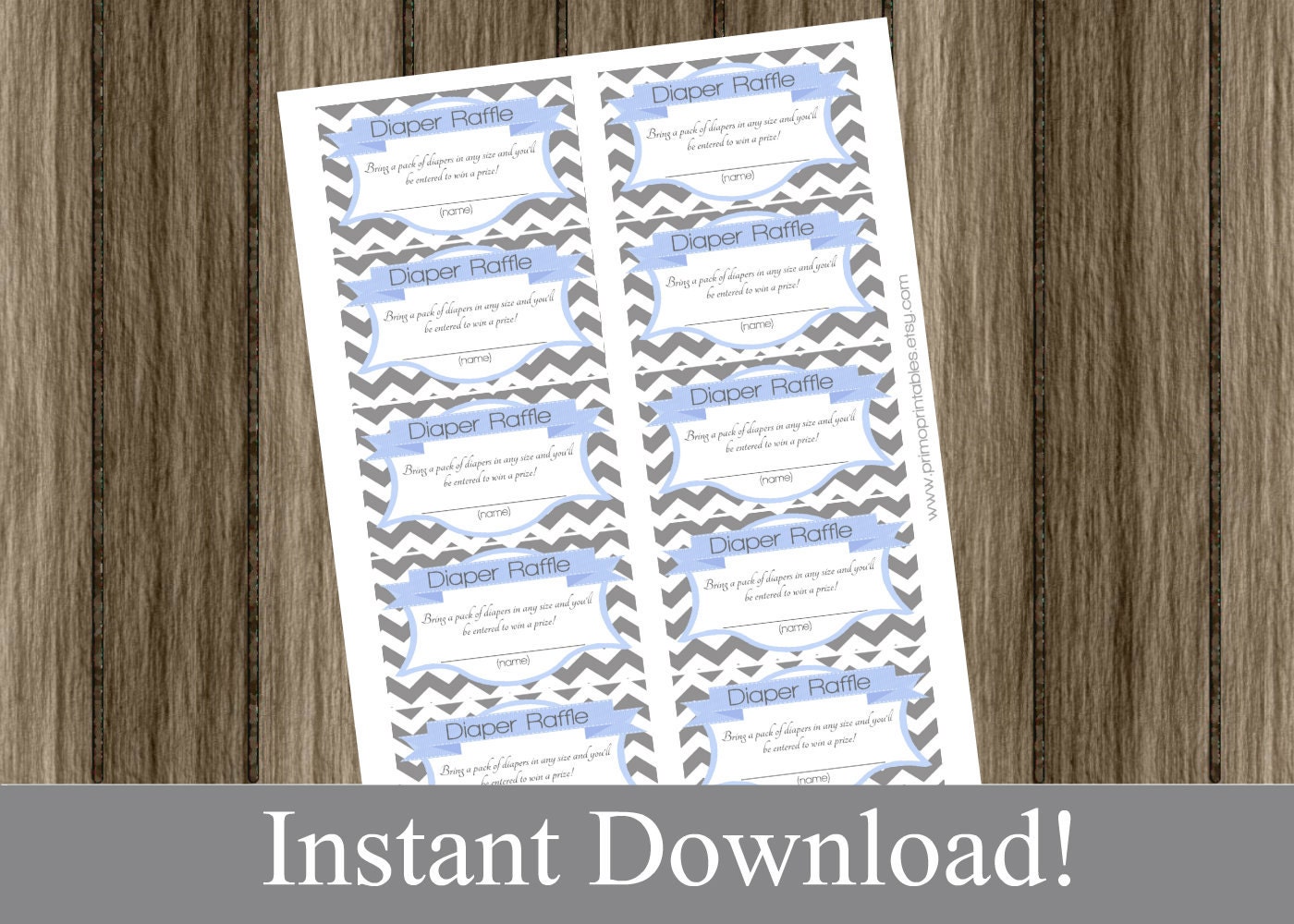 Baby Shower Diaper Raffle Tickets gray chevron and light blue INSTANT DOWNLOAD diy digital printable file print your own Il_570xn