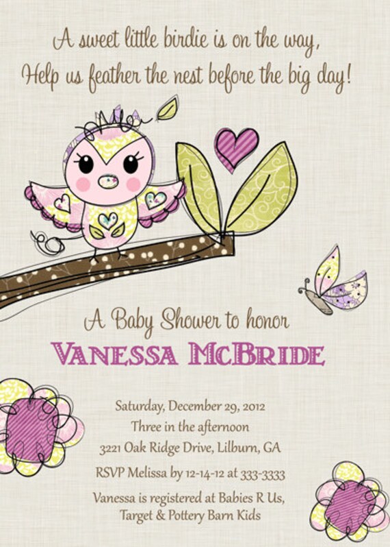 Patchwork Bird Feather the Nest Baby Shower Invitation - Printable Il_570xn