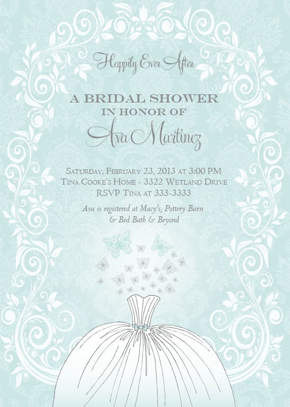 Wedding Dress and Butterflies Bridal Shower Invitation - Printable Il_570xn