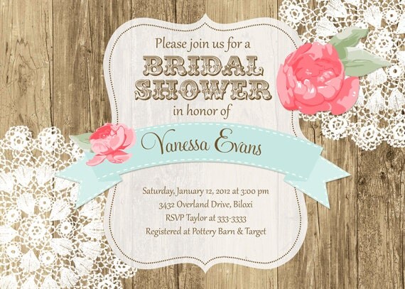 Rustic Rose & Doilie Bridal Shower Invitation - Printable Il_570xn