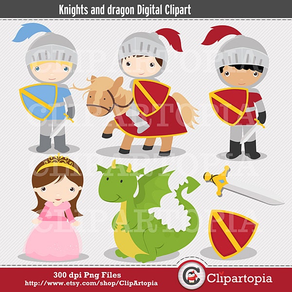 Knights and Dragon Digital Clipart / Digital Clip Art For Personal and Commercial Use/INSTANT DOWNLOAD Il_570xn