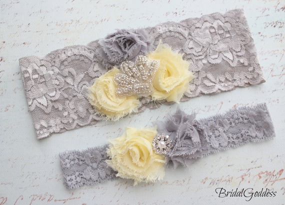 Yellow and Gray Wedding Garter Set - Toss Garter - Bridal Garter -Wedding - Bride -