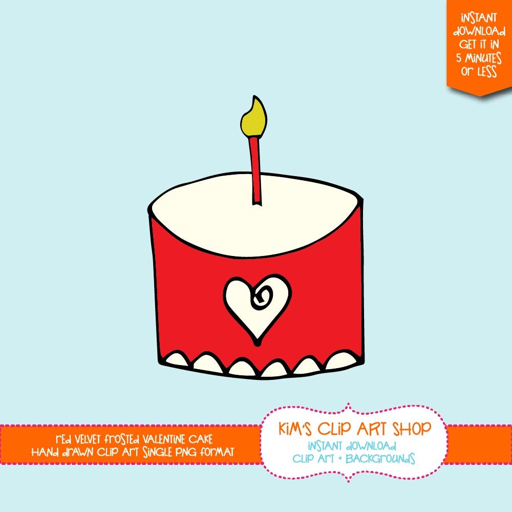 Red Velvet Frosted Valentines Day Cake Clip art single, cake drawing, cake clipart, cake clip art, digital scrapbooking Il_170x135