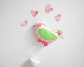 Fabric Bird Decoration Pretty pink and green floral fabric bird figure, ready to ship, OOAK - LittleFairyCottage
