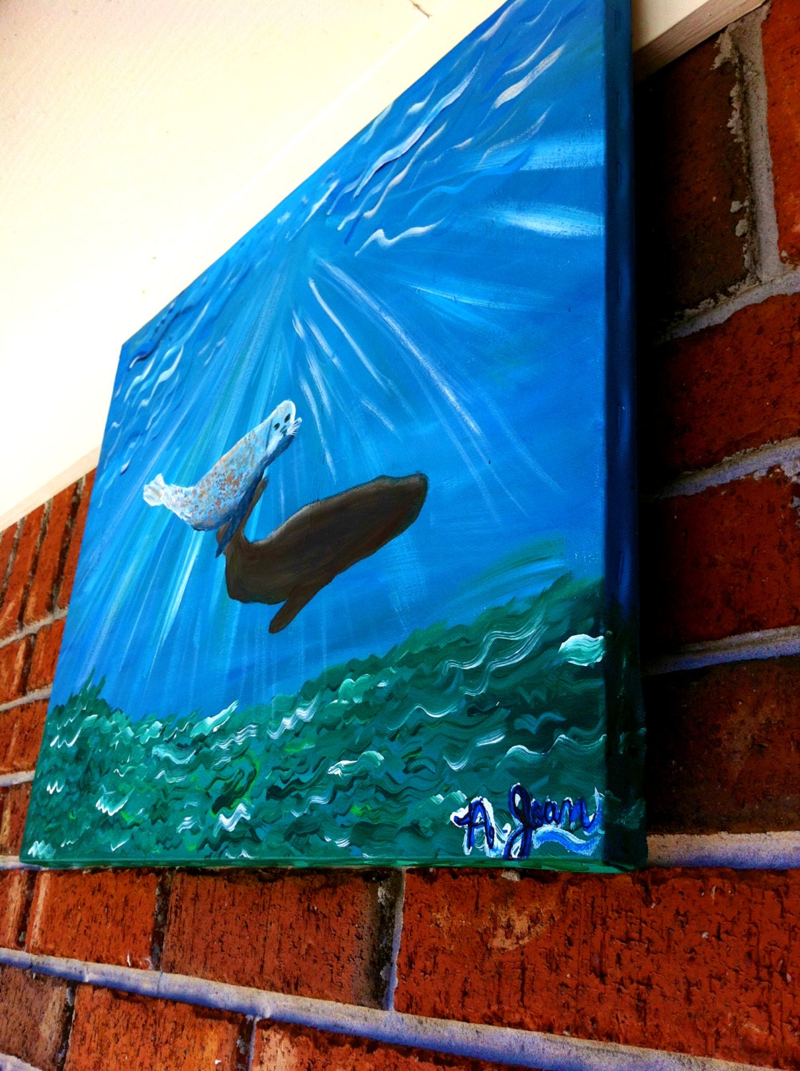 Seal Painting, Whale Painting, Nursery Art, Original Painting, Oceanic Painting, Underwater Painting, Acrylic Painting - AubreyJoanArt