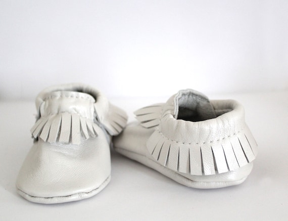 Pearl white leather baby moccasins
