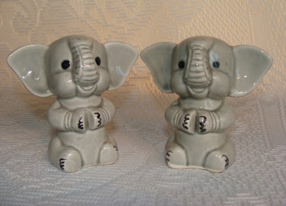 Vintage Elephant Salt and Pepper Shakers by