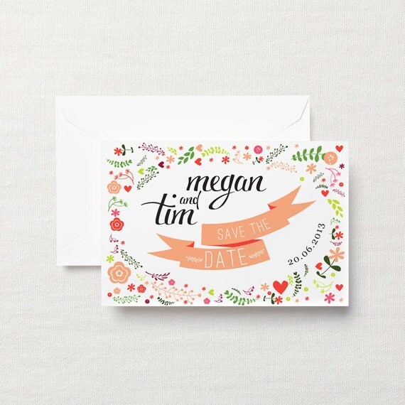 Pink Floral Save the Date Postcard Wedding Announcement - Printable custom wedding stationery Il_570xn