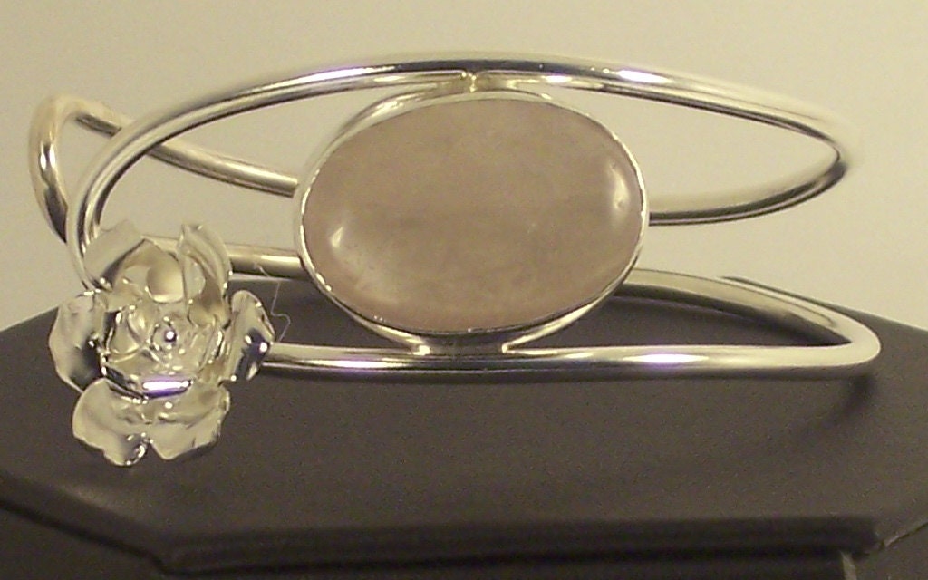 ROSE QUARTZ Silver BRACELET Silver Pink Quartz Bracelet Cuff