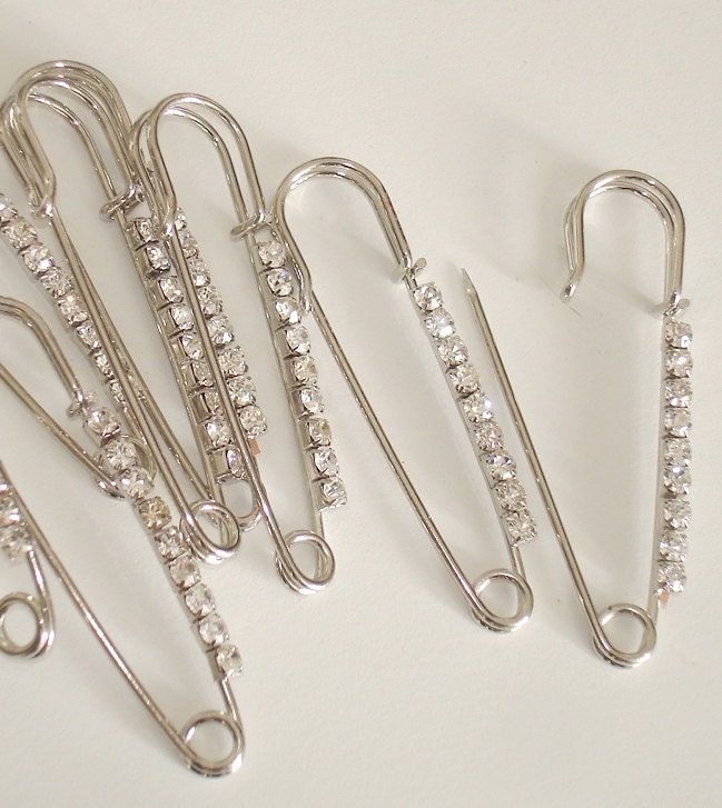 16 Large Silver Tone Rhinestone Safety Pins by AshiraBeads on Etsy