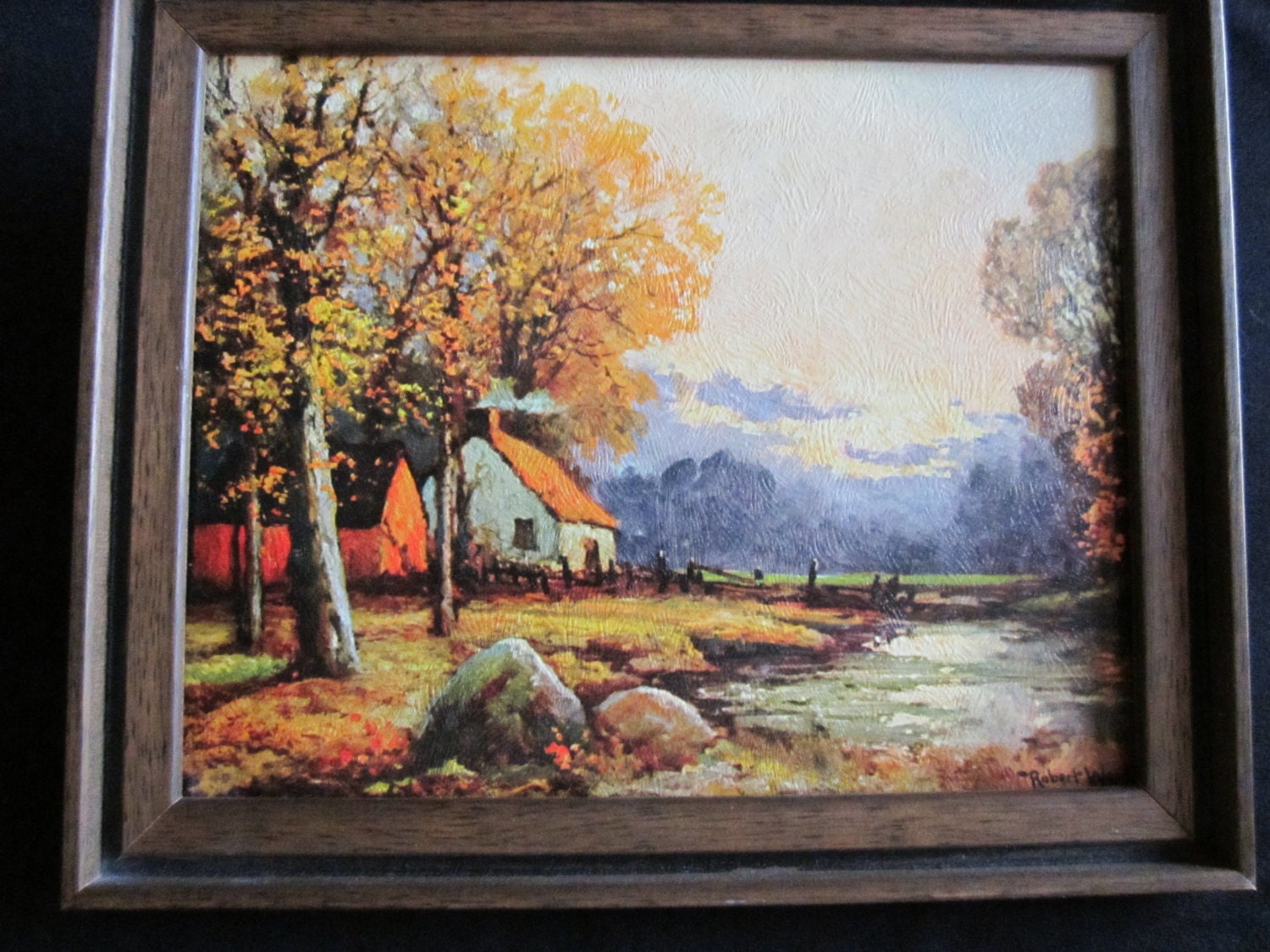 Items similar to Autumn Sunset by artist Robert Wood framed painting