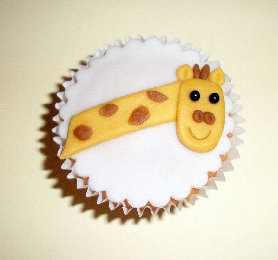 12 Giraffe Cupcake Fondant Toppers, Jungle Fondant Cake Cookie Toppers, Jungle Birthday Party Edible Topper, Jungle Baby Shower Cupcake Il_570xn