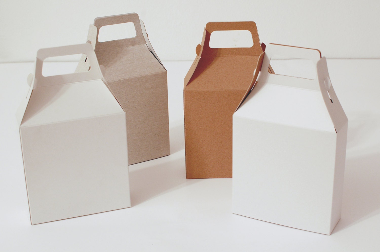 16 White, Gray and Kraft Natural Gable Gift Box 4.21x4.33x1.45 I Handle boxes - FunkyBoxStudio