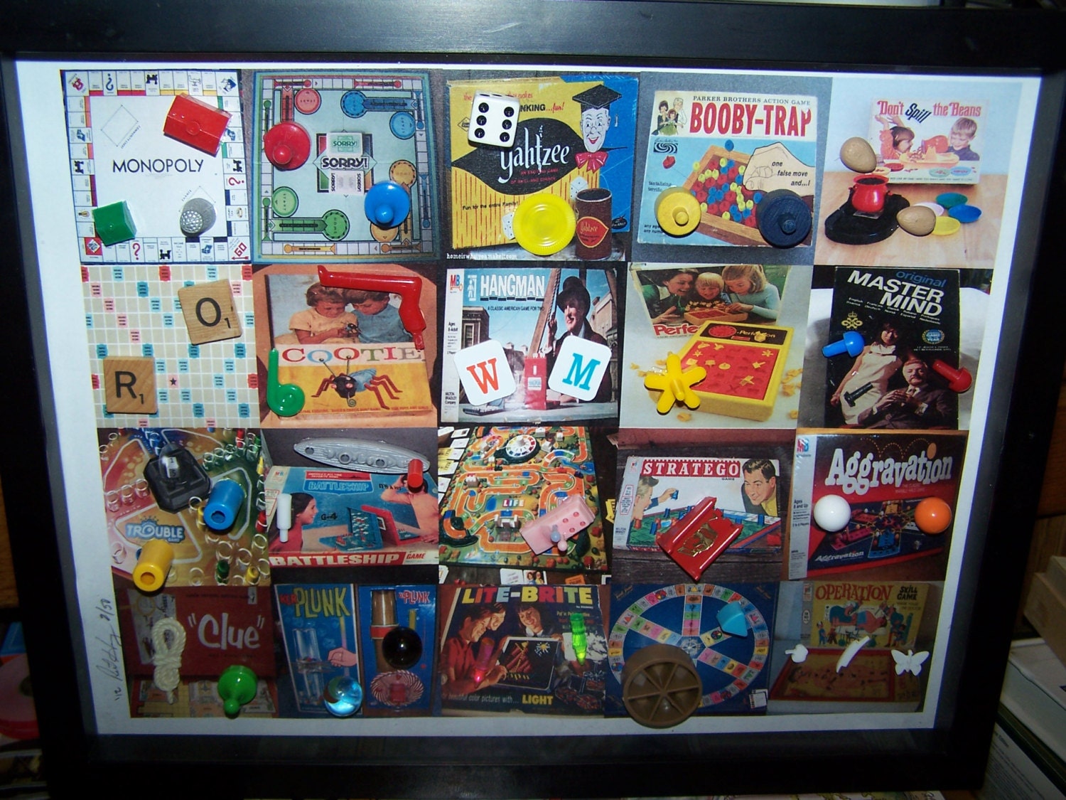 Vintage GAME SHADOW BOX Featuring Game Pieces 11 x 14 by Rhpepsi1