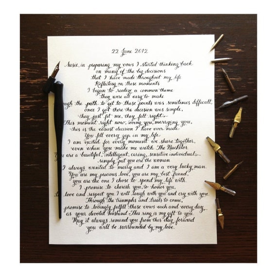 Buy traditional anniversary gifts - Custom Wedding Vow Calligraphy - Perfect Anniversary Gift