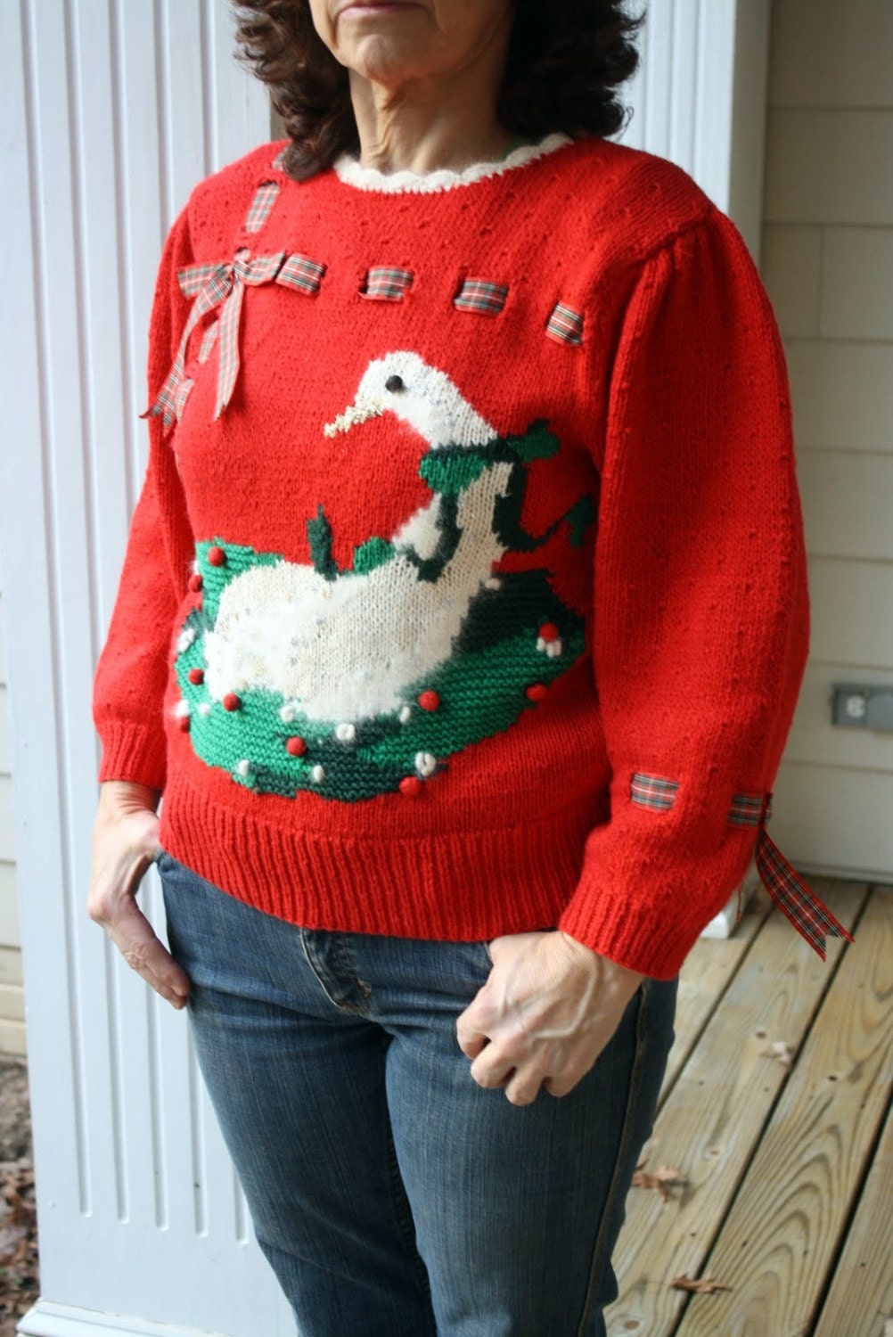 The Goose is Getting Fat Hand Knitted Ugly Christmas Sweater