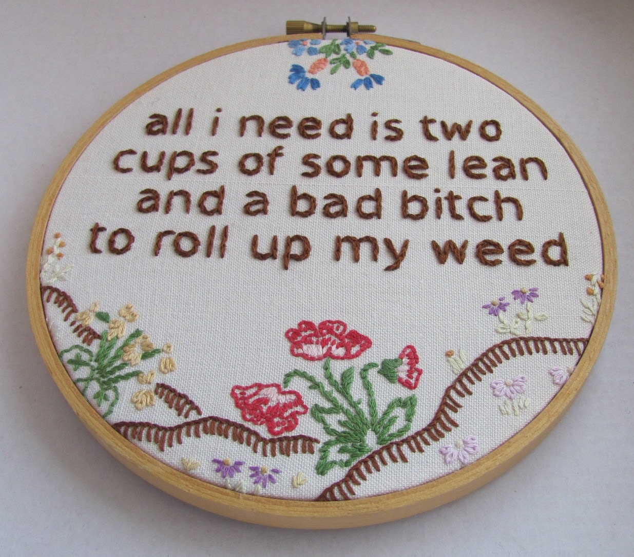 Embroidered Rap Lyrics: 2 Cups by Lil Debbie - In Round Embroidery ...