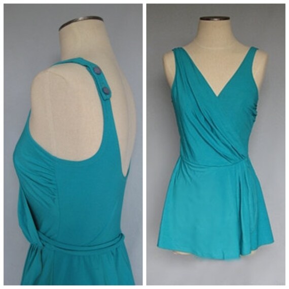 Teal Wrap One Piece Swimsuit w Skirt Vintage 14 by recycledlovers