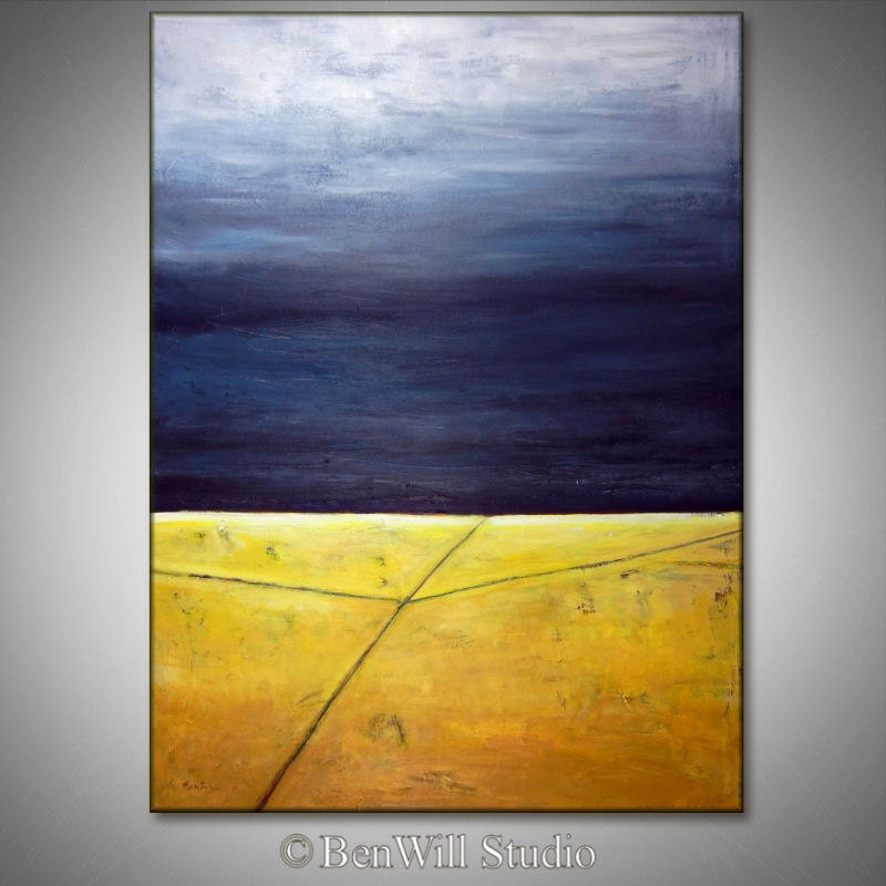 HUGE Abstract Painting ORIGINAL Modern Landscape Painting Yellow and Gray Contemporary Art, CROSSROADS 60x40 by BenWill
