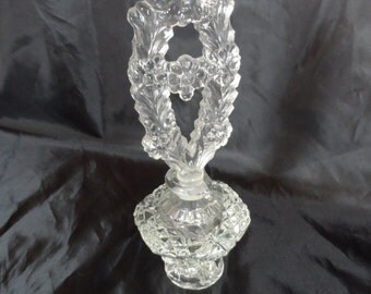 Deco Clear Crystal Cut Glass Perfume Bottle w/Tall Cut Glass Stopper