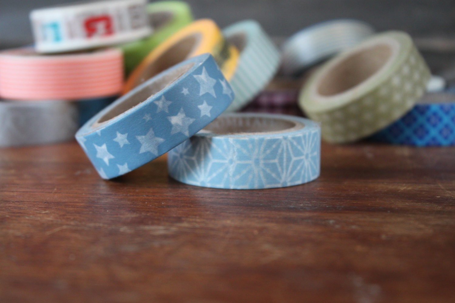 Blue w/ Stars, Blue Starburst -- Washi Tape -- collection of 2 Il_570xn