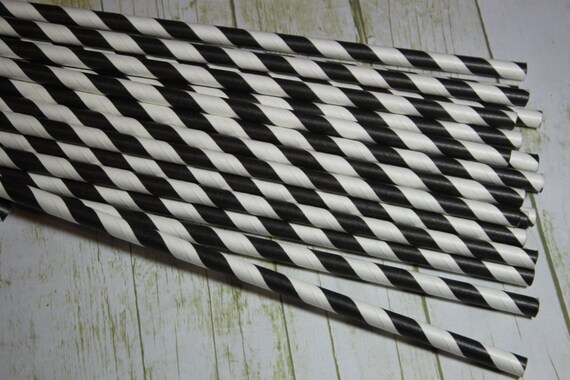 Black Striped Paper Straws- Set of 20 - Black White Stripes Il_570xn