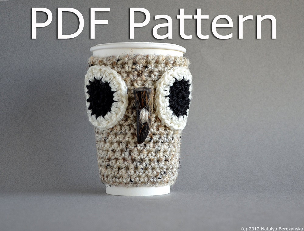 CROCHET PATTERN - Crochet Owl Coffee Cozy Pattern - Crochet Owl Pattern - Coffee Sleeve Pattern - Instant Download