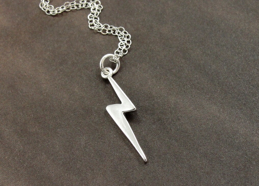 Lightning Bolt Necklace, Sterling Silver Lightning Bolt Charm on a Silver Cable Chain