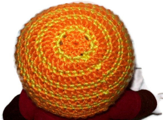 Thick & Thin Striped Beanie Orange And Yellow Size 3 Months - amydscrochet
