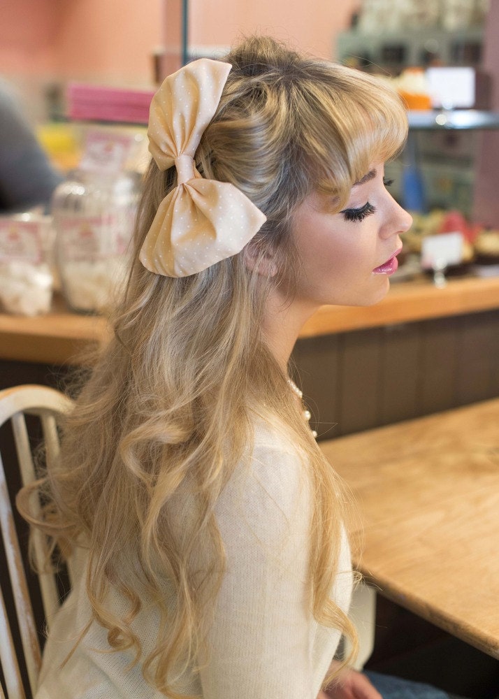 Huge Oversized Cute Pastel Polka Dot Hair Bow- IN 7 COLOURS - beauxoxo