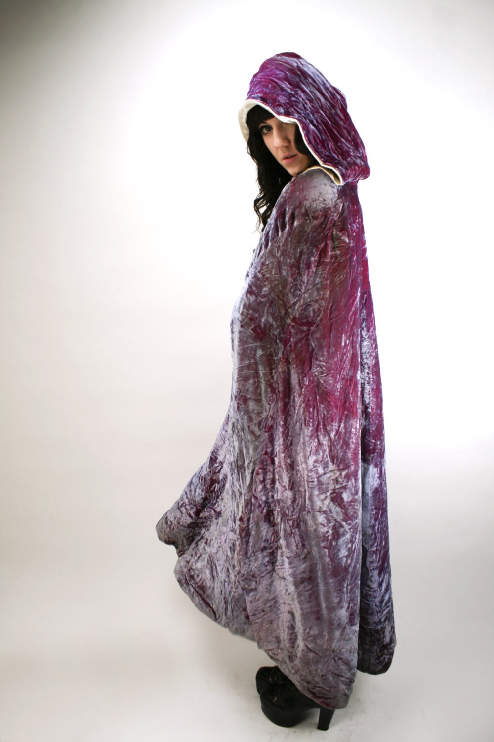Vintage Lilac RENAISSANCE Hooded MAXI COAT Cloak Fantasy Burlesque Shimmer Amazing - StylizeYourLife