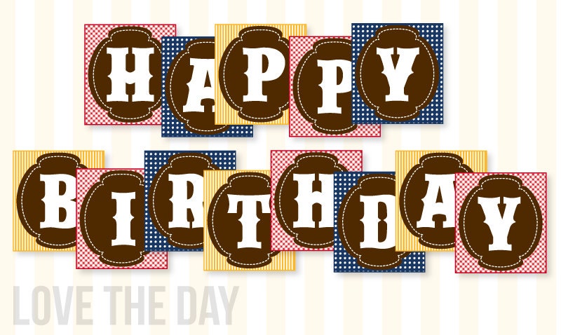 Gingham Cowboy Party PRINTABLE Happy Birthday Banner (INSTANT DOWNLOAD) by Love The Day Il_570xn