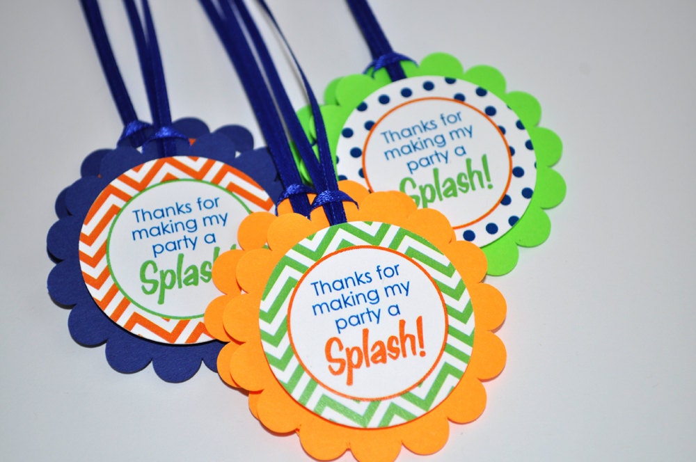 12 Chevron Polkadot Favor Tags - Boys 1st Birthday - Chevron Birthday Decorations with Polkadots - Navy Blue, Orange and Green Il_570xn