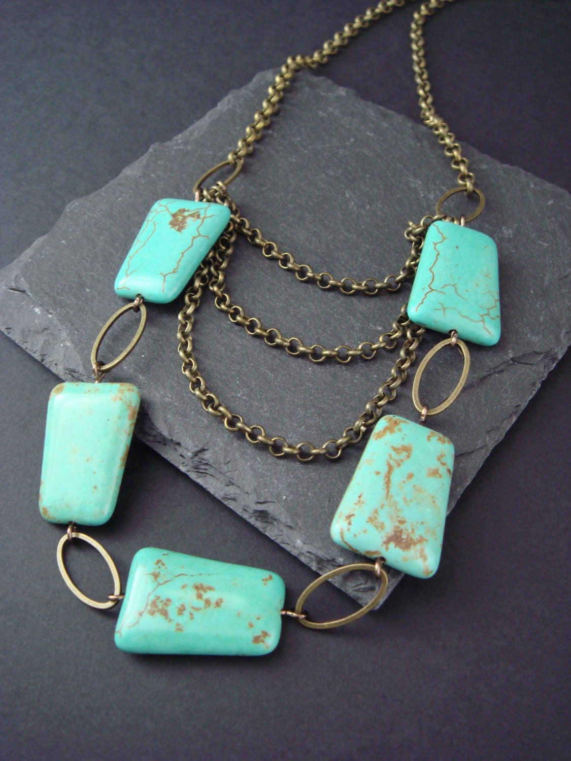 Turquoise Swag Necklace, Natural Stone Jewelry, Layered Vintage Boho Style Accessory