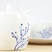 Hand Painted Ceramic Sugar Bowl with spoon Blue botanical design Modern Minimalist Kitchen Decor