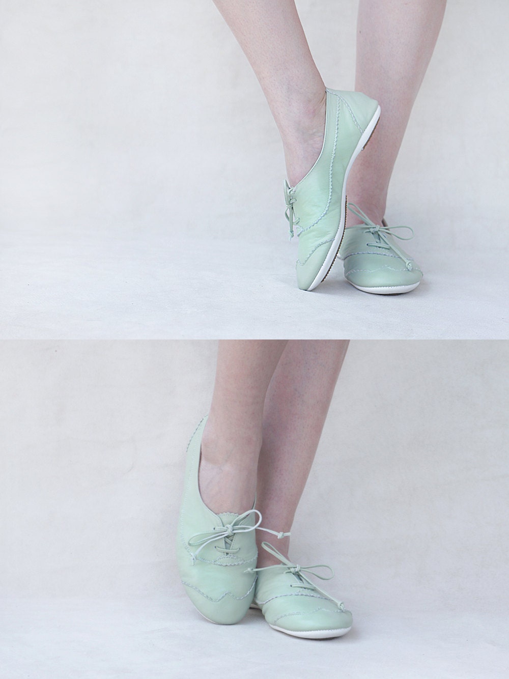Flat shoes - Mint Oxfords - Handmade Pastel Leather oxford shoes -  CUSTOM FIT - TheDrifterLeather