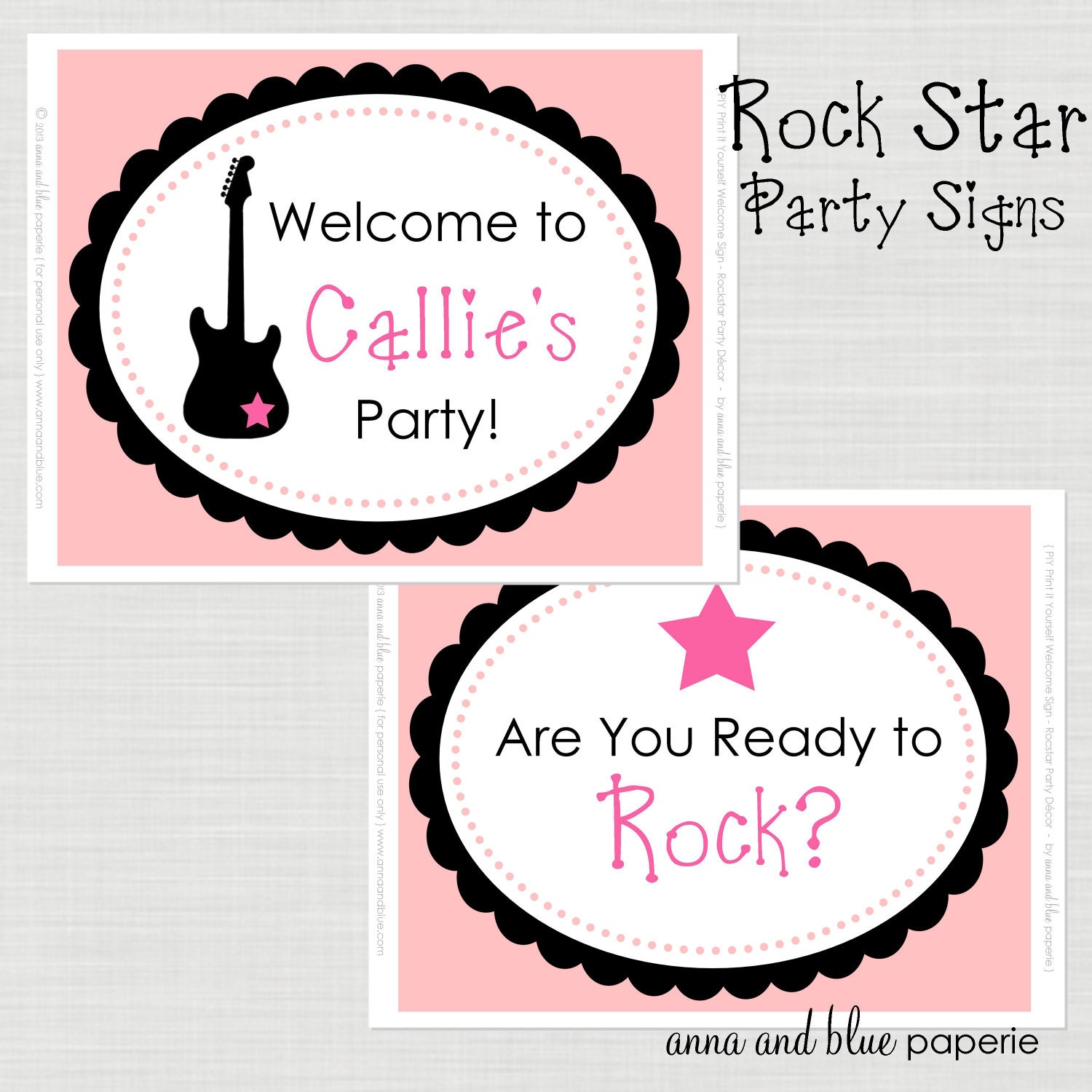 Rock Star or Music Birthday Party Sign - Custom PRINTABLE DIY Welcome Sign - by anna and blue paperie Il_570xn