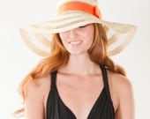 Straw Resort Beach Sun Hat- Striped with Neon Orange Band - prestonandolivia
