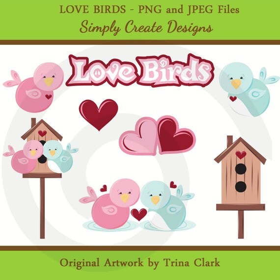 Birds Clipart Love Birds Hearts Birdhouse Clip Art Commercial and Personal Use Il_570xn