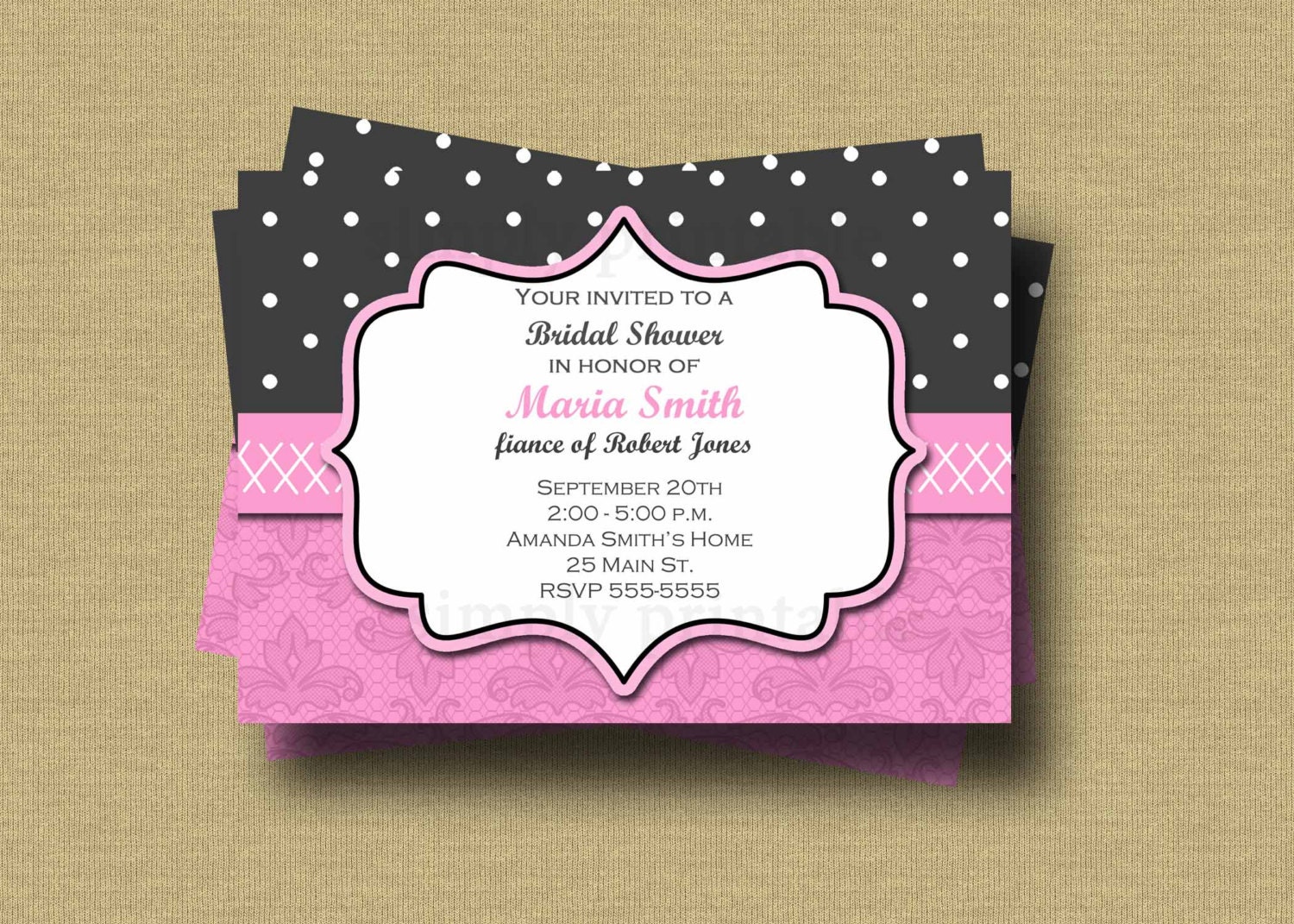 Bridal Shower Invitation Pink & Gray Il_570xn