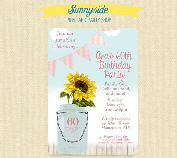 Shabby Chic Country Girl Birthday Invitation - Pretty Pennant Invite w/ Gingham Il_570xn