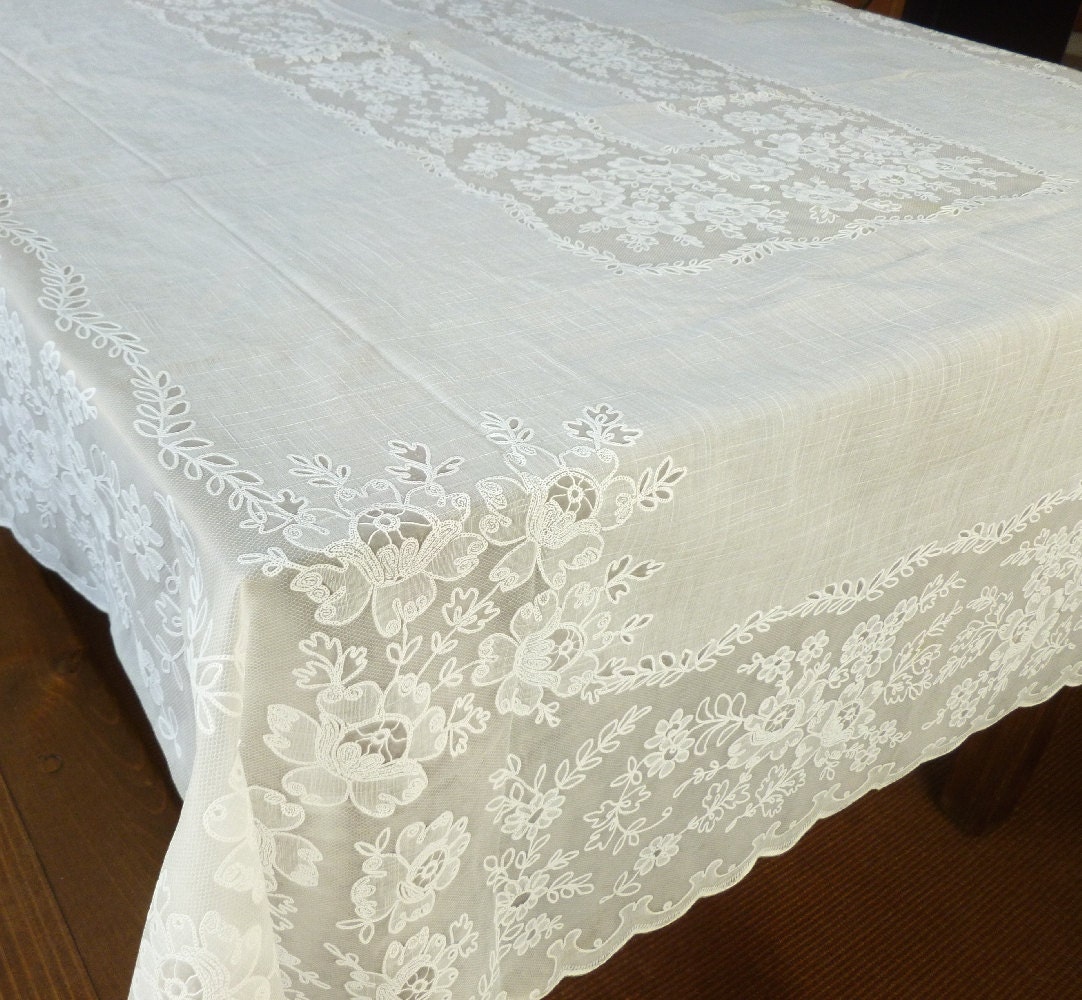 Vinyl Lace Tablecloth in Creamy White by BornAtTheWrongTime