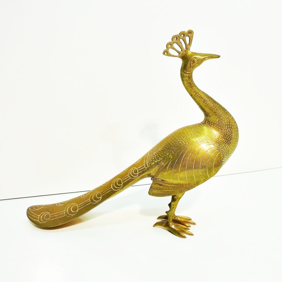 proud peacock vintage solid brass figurine by gillardgurl on Etsy