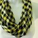 Jersey Knit Infinity Scarf in Yellow, Black and White Check Plaid Handmade Fashion by Thimbledoodle