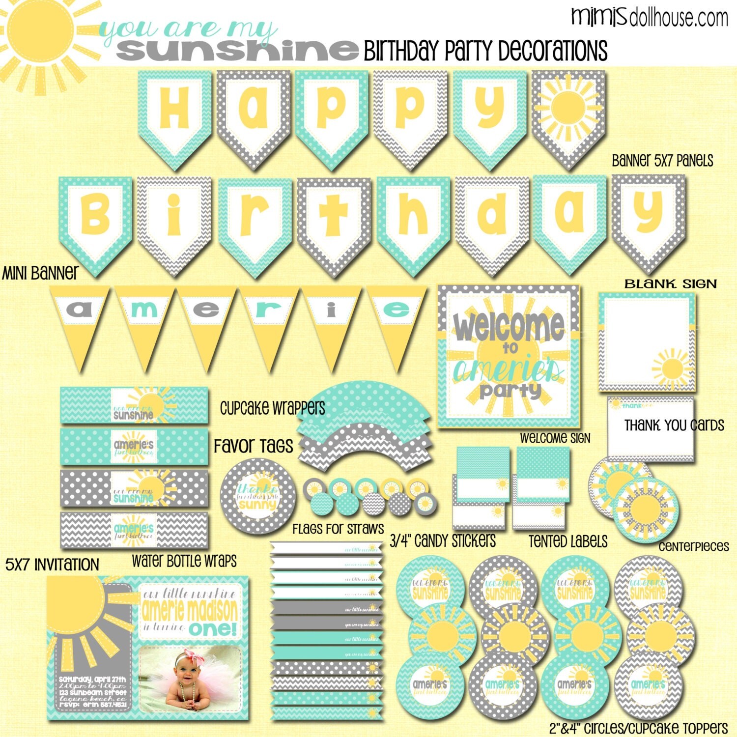 Sunshine Party Decorations- Printable You are my Sunshine Birthday Party Decorations PDF Il_570xn