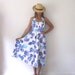 Backless Halter Dress // Floral Print Retro Pin-Up Garden Party Dress // 80s Does 50s Spring White Purple Blue Cotton Halter Sundress