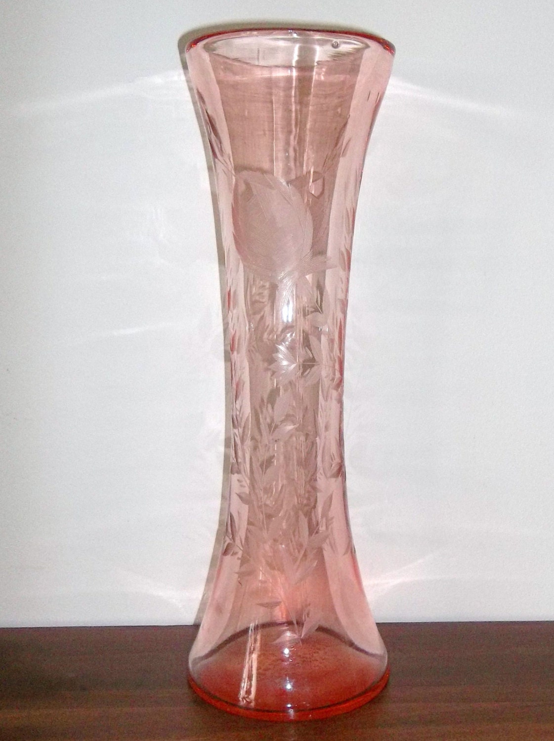 Pink Depression Glass Vase Tall Elegant Rose By Andreasantiques