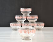 Clear Glass Dessert Bowls - Pink Flowers - Summer Dessert Cup - Footed Glass Cups - Set of 7 - KOLORIZE