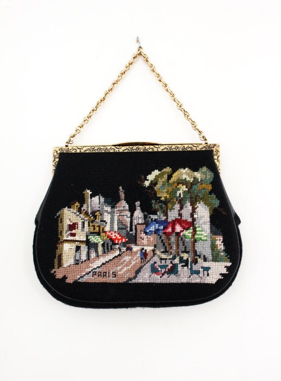 Vintage Needlepoint Handbag Purse Tapestry by CutandChicVintage